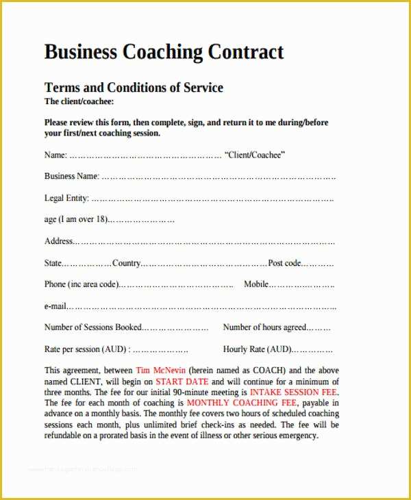 Free Coaching Agreement Template Of 8 Coaching Contract Templates Free Sample Example
