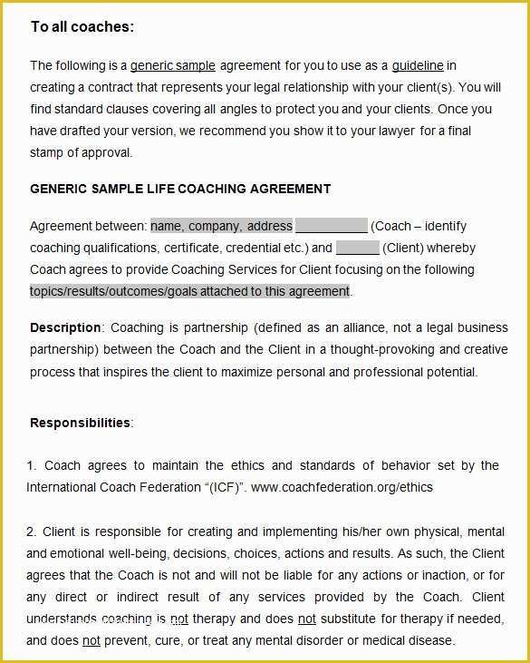 50 Free Coaching Agreement Template