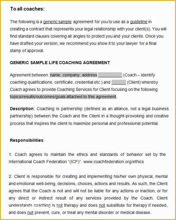 Free Coaching Agreement Template Of 8 Sample Coaching Contract Templates Docs Word Pages