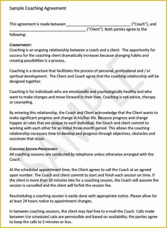 Free Coaching Agreement Template Of Coaching Contract Template 4 Free Word Pdf Documents
