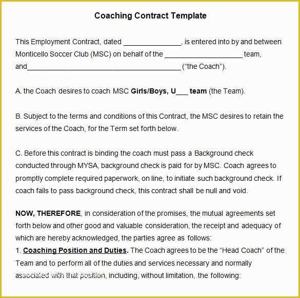 Free Coaching Agreement Template Of Coaching Contract Template 4 Free Word Pdf Documents