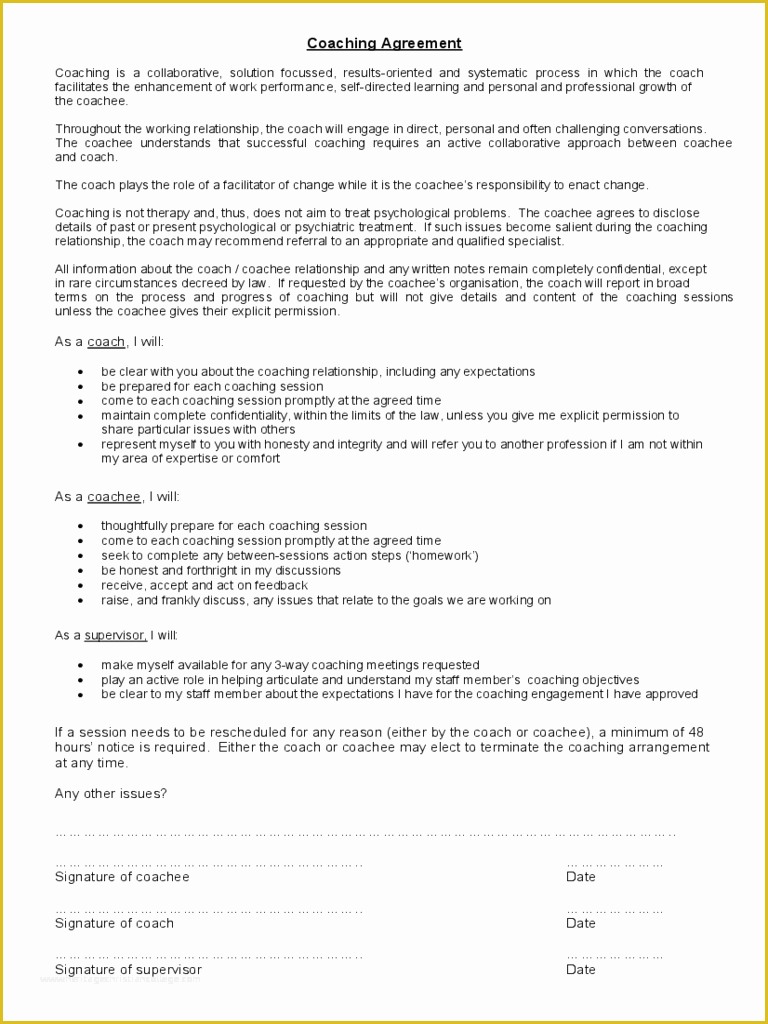 Free Coaching Agreement Template Of Contract Coaching Contract Template