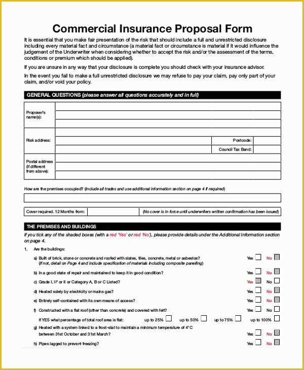 Free Commercial Insurance Proposal Template Of Sample Insurance Proposal form 10 Free Documents In Pdf