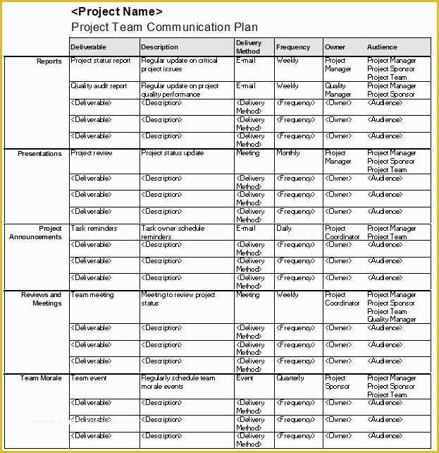 Free Communication Plan Template Of Project Team Munication Plan Template Planning Engineer