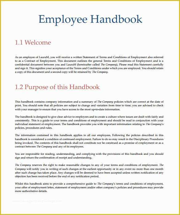 Free Company Handbook Template Of Employee Handbook Sample 7 Download