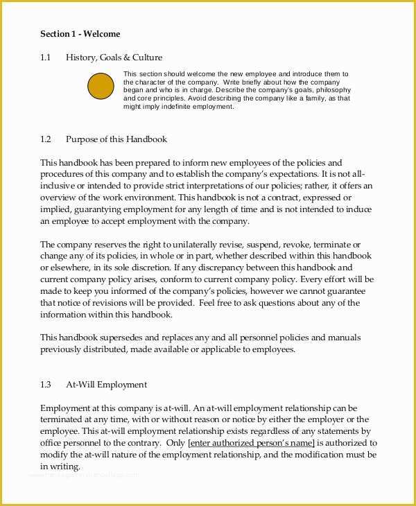 Free Company Handbook Template Of Employee Handbook Template 12 Free Sample Example