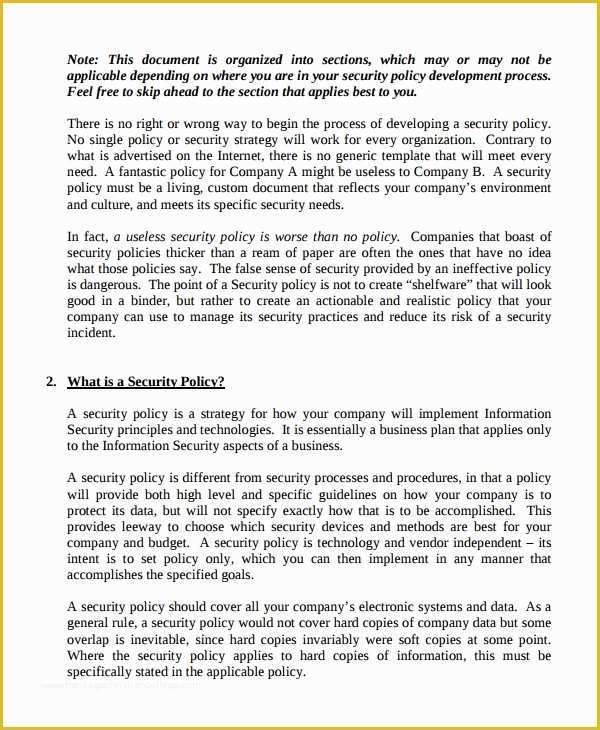 Free Company Policy Template Of 10 It Security Policy Templates