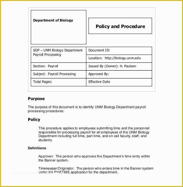 Free Company Policy Template Of 13 Standard Operating Procedure Templates Pdf Doc