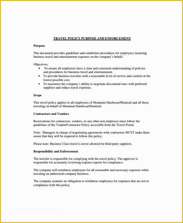 Free Company Policy Template Of 9 Travel Policy Templates