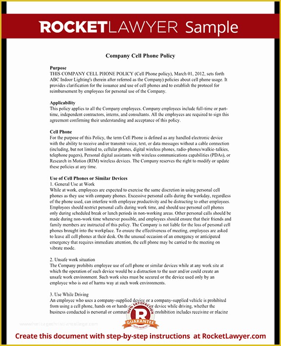 Free Company Policy Template Of Pany Cell Phone Policy with Template & Sample