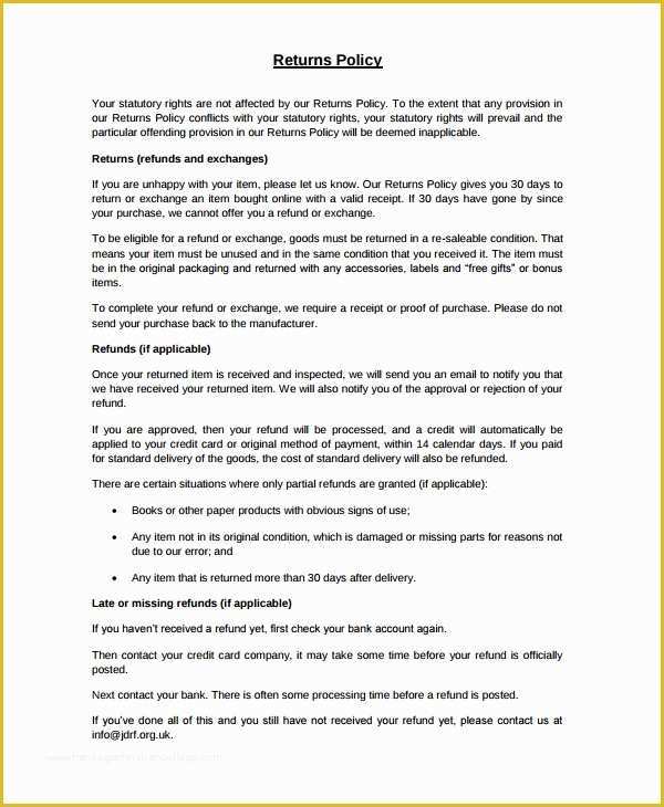 Free Company Policy Template Of Return Policy Template 7 Free Word Pdf Document
