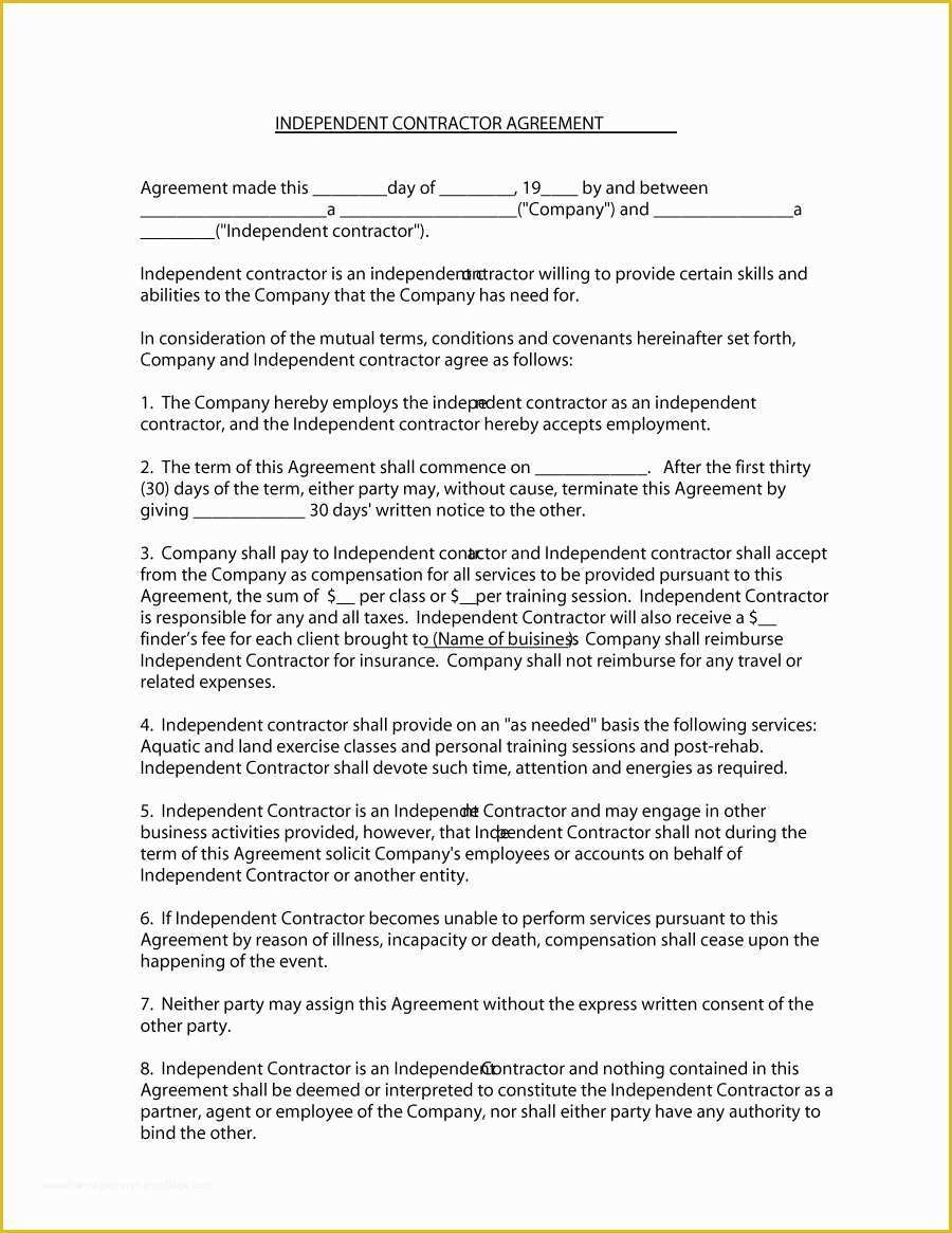 Free Construction Contract Template Of 50 Free Independent Contractor Agreement forms & Templates