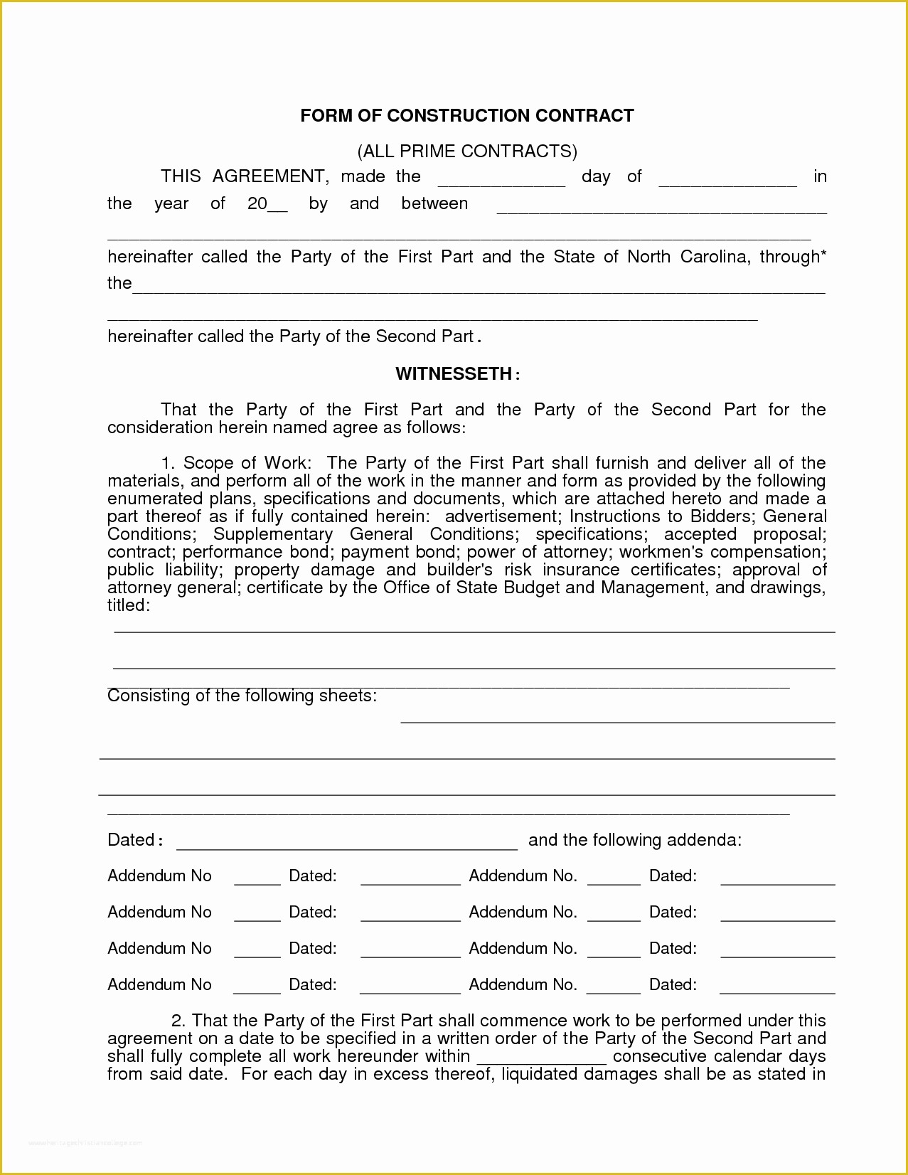 Free Construction Contract Template Of 6 Free Construction Contractsreport Template Document