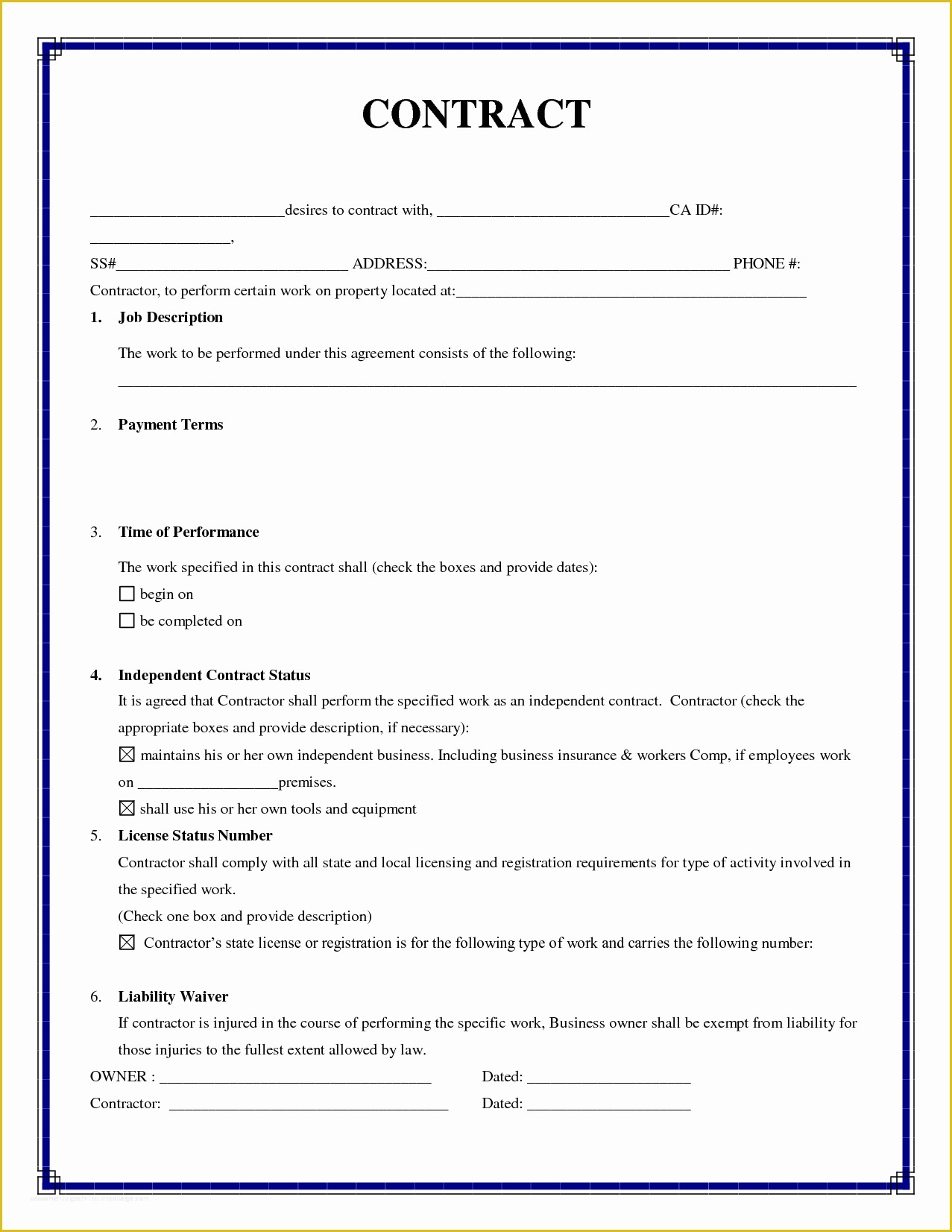 Free Construction Contract Template Of 7 Simple Contractor Agreement