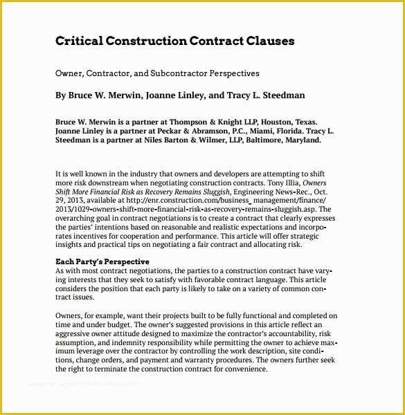 Free Construction Contract Template Of 9 Construction Contract Templates – Pdf Word Pages