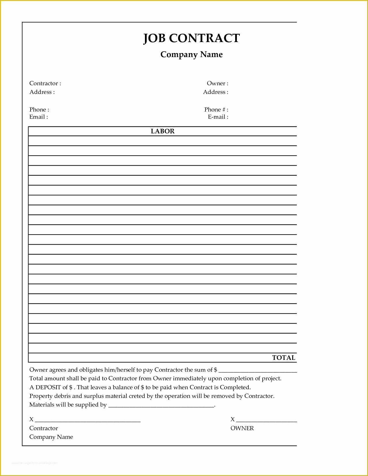 Free Construction Contract Template Of Cheetah Template