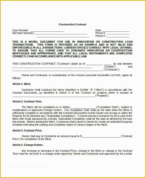 Printable Construction Contract Template