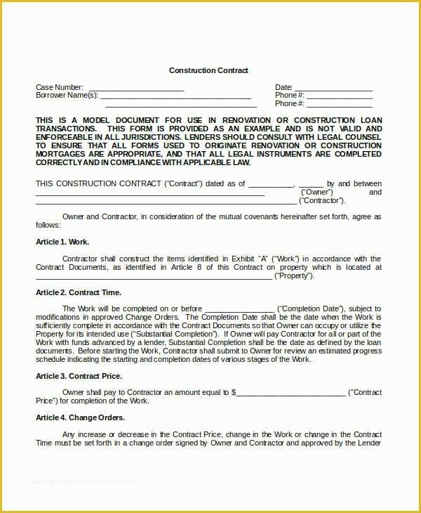 Free Construction Contract Template Of Construction Contract Template 