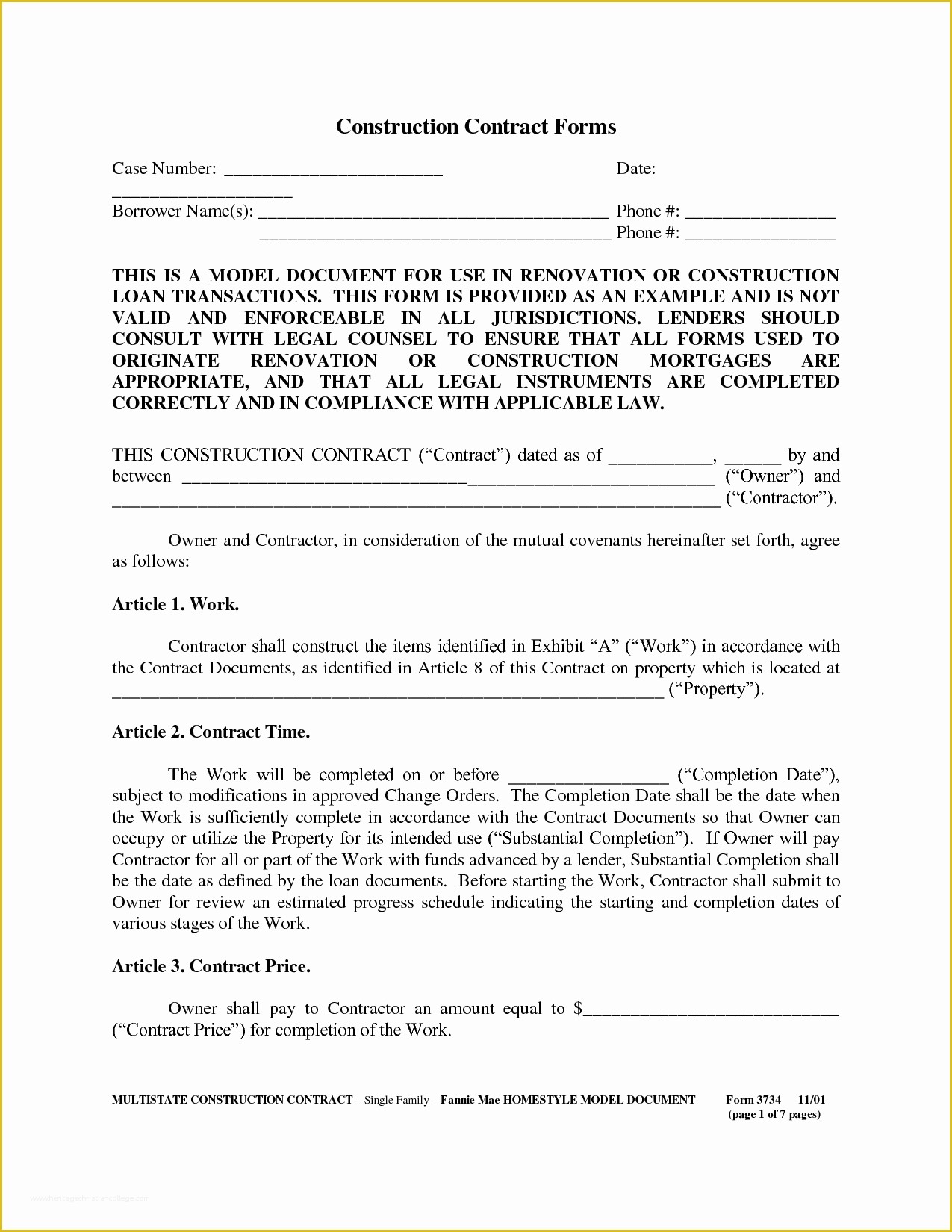 Free Construction Contract Template Of Construction Contract Template