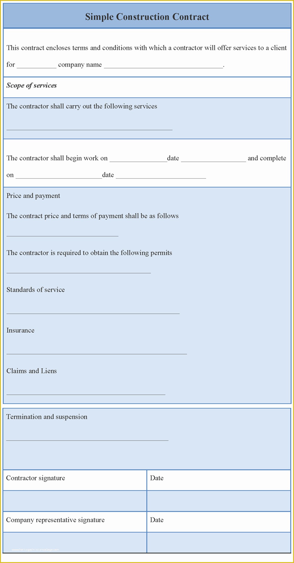 Free Construction Contract Template Of Contract Template for Simple Construction format Of