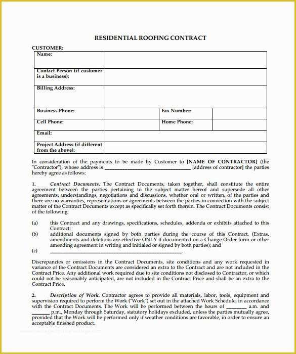 Free Construction Contract Template Word Of 13 Roofing Contract Templates to Download for Free