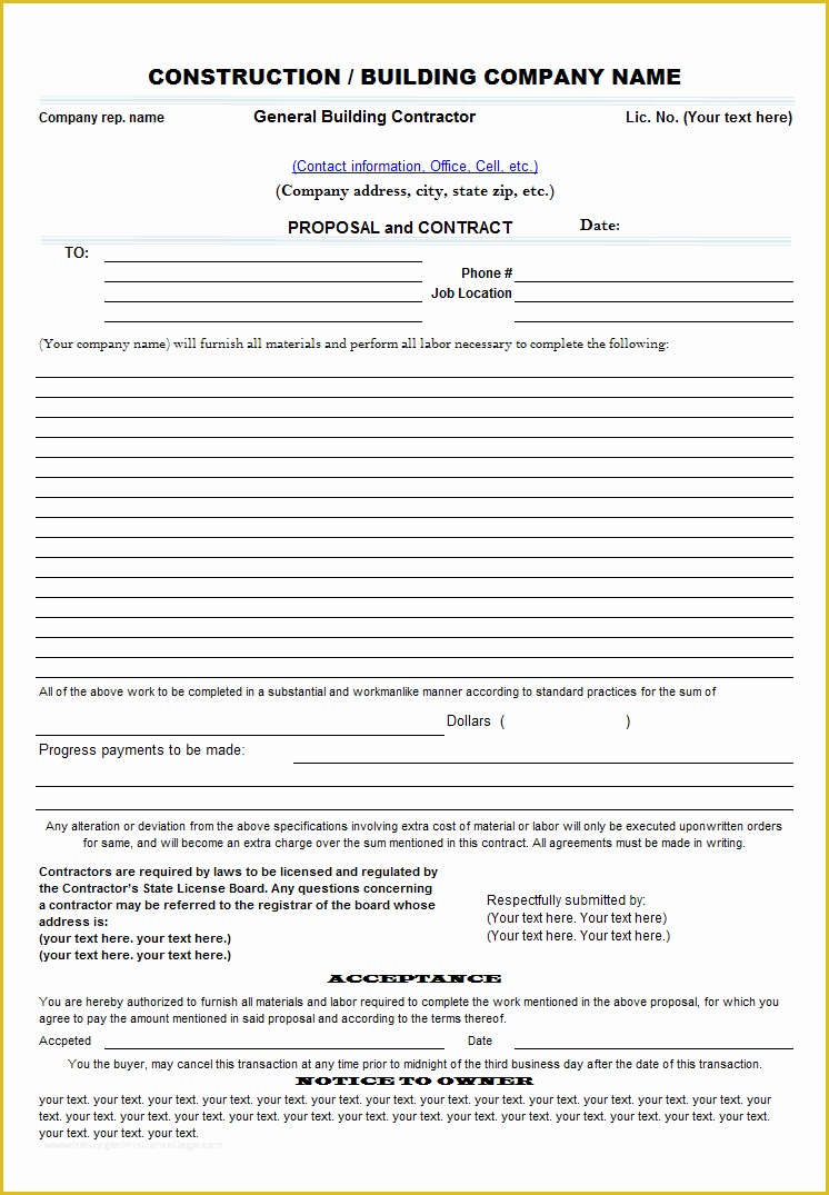 Free Construction Contract Template Word Of 7 Contract Proposal Template