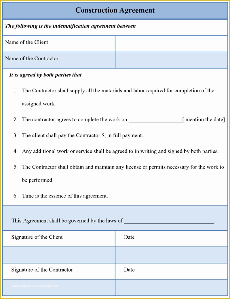 Free Construction Contract Template Word Of Agreement Template for Construction Template Of