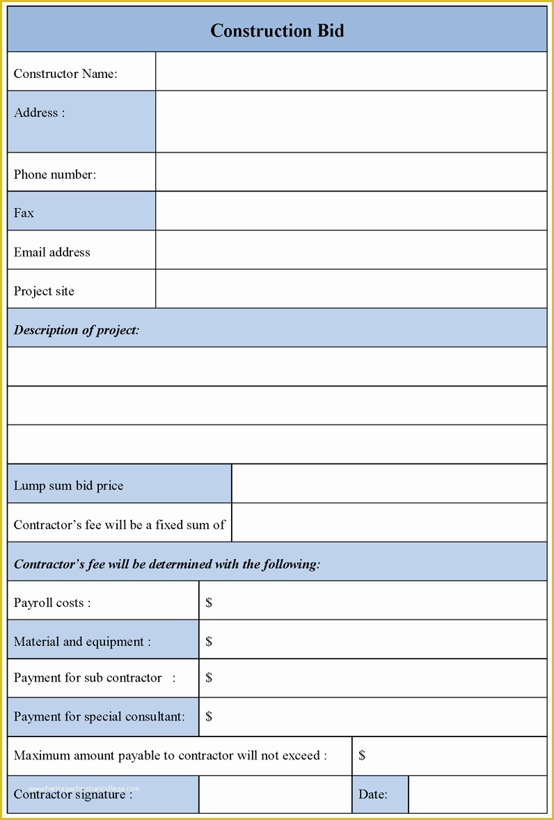 Free Construction Contract Template Word Of Bid Proposal form Example Mughals