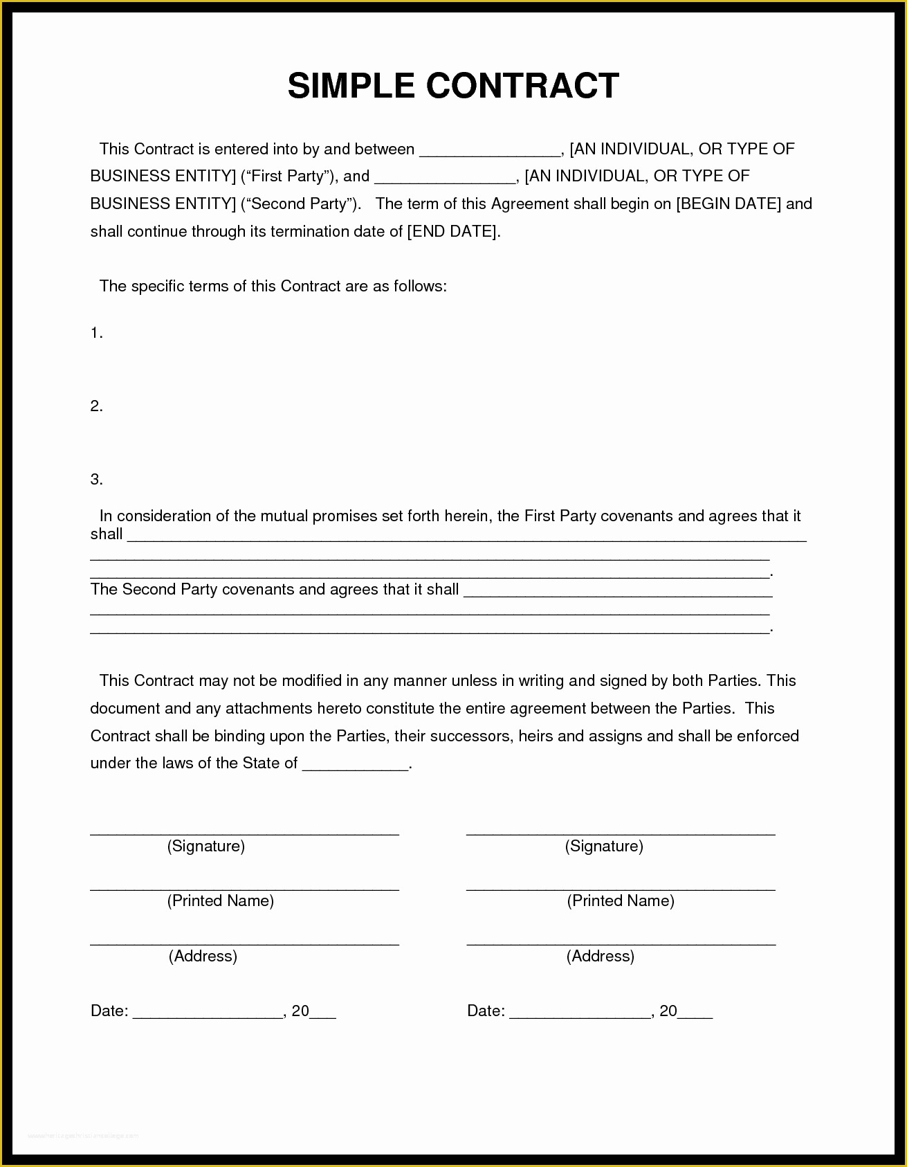 Free Construction Contract Template Word Of Blank Contract forms Mughals