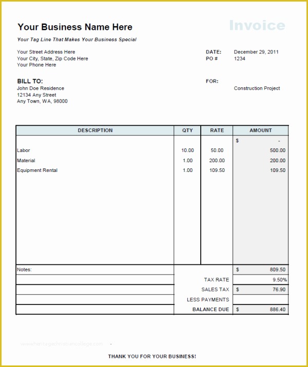 Free Construction Contract Template Word Of Contractor Invoice Template