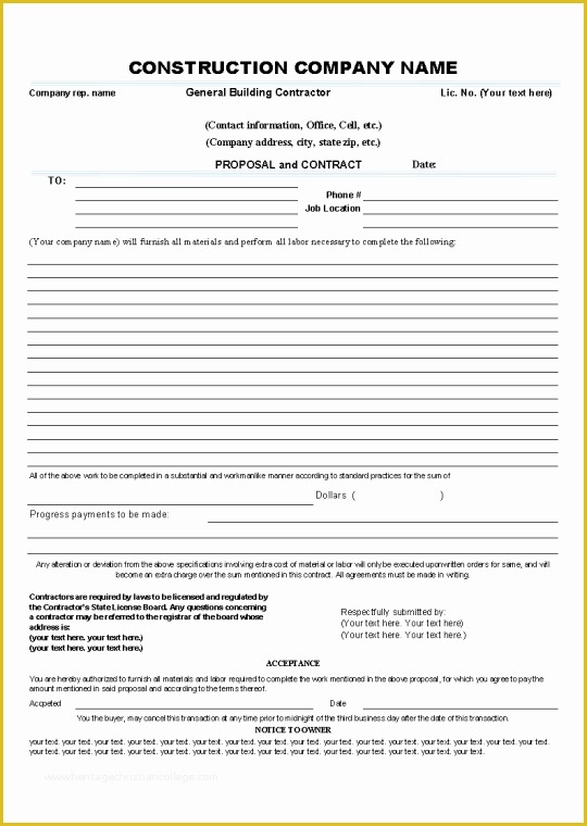 Free Construction Contract Template Word Of Printable Sample Construction Contract Template form