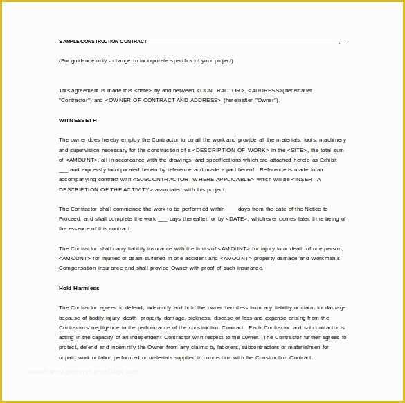 Free Construction Contract Template Word Of Simple Contract Template 9 Download Free Documents In