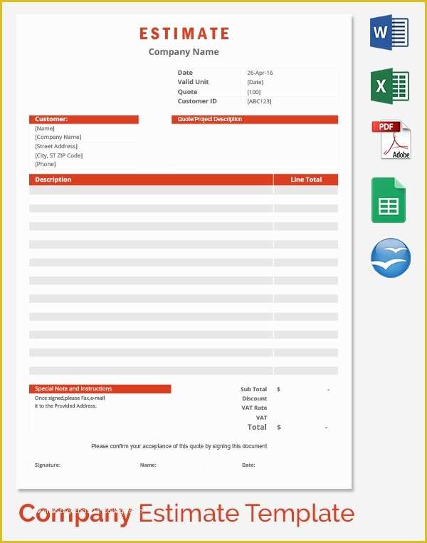 Free Construction Estimate Template Excel Of 26 Blank Estimate Templates Pdf Doc Excel Odt