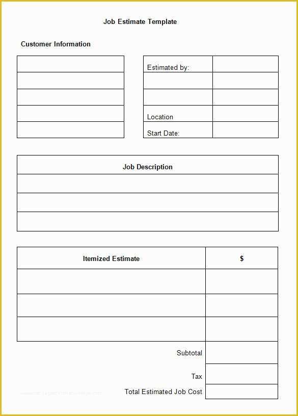 Free Construction Estimate Template Excel Of 5 Job Estimate Templates – Free Word Excel & Pdf