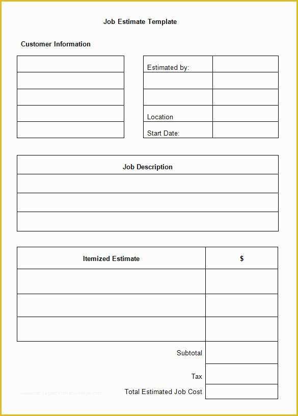 Free Construction Estimate Template Excel Of 5 Job Estimate Templates