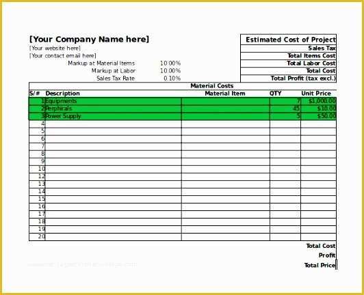 Free Construction Estimate Template Excel Of 6 Excel Job Costing Template Exceltemplates Exceltemplates