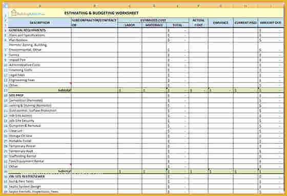 Free Construction Estimate Template Excel Of 9 Building Construction Estimate Spreadsheet Excel