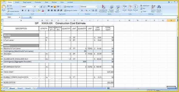 Free Construction Estimate Template Excel Of Construction Cost Estimate Template Free Download