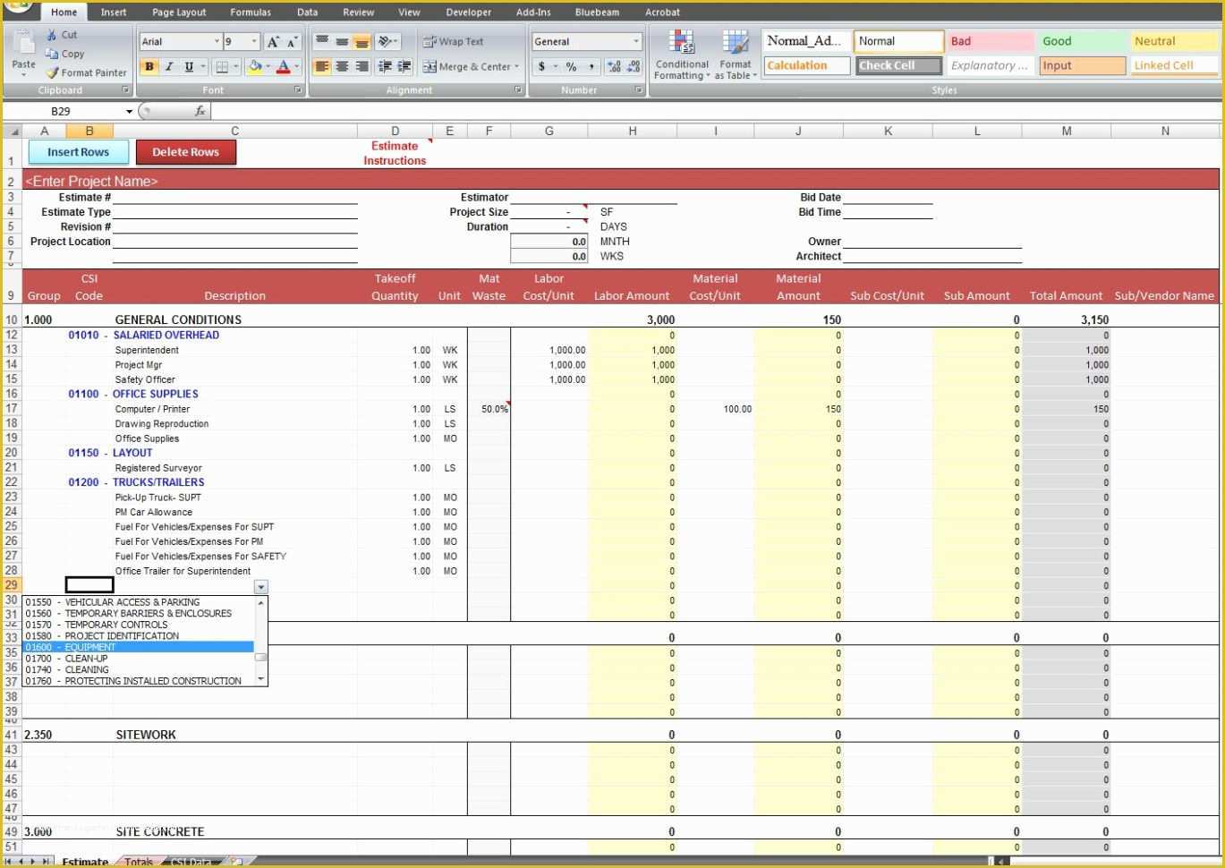 Free Construction Estimate Template Excel Of Construction Estimating Excel Spreadsheet Free Example Of