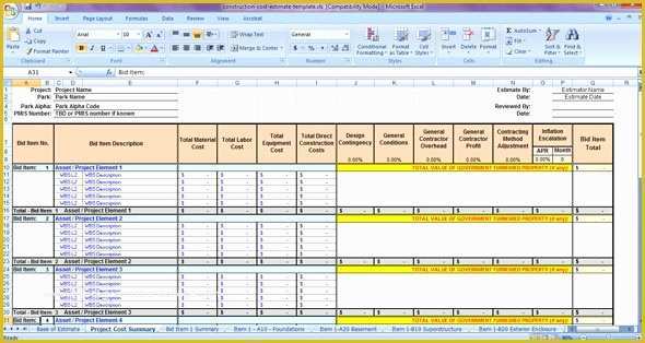 Free Construction Estimate Template Excel Of Construction Estimating Spreadsheet Template Lovely