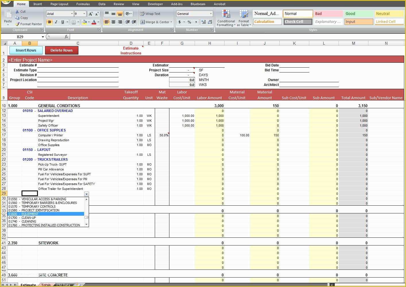 Free Construction Estimate Template Excel Of Free Building Construction Estimate Spreadsheet Excel