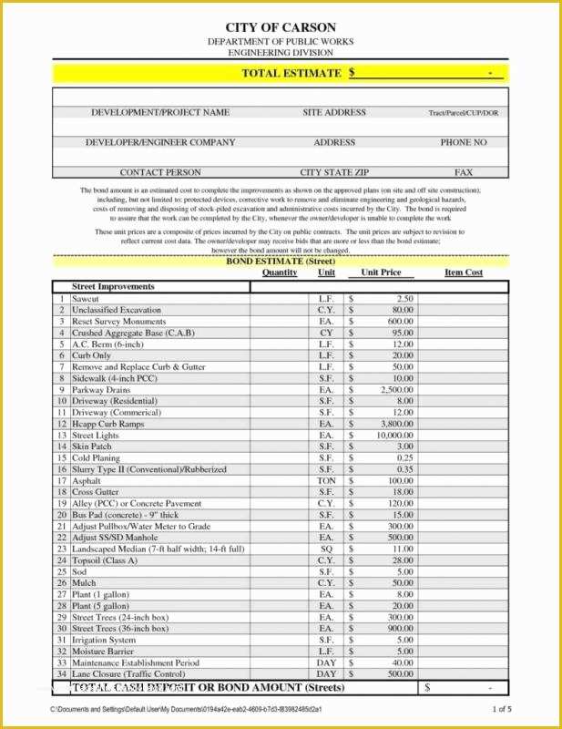 Free Construction Estimate Template Excel Of Free Construction Estimate Template Excel