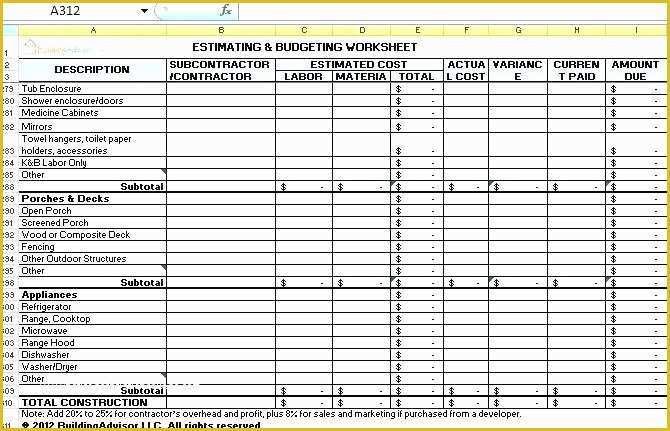 Free Construction Estimate Template Excel Of Home Construction Estimating Spreadsheet Home Construction