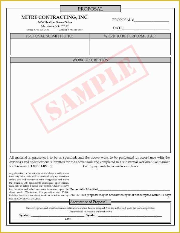 Free Construction Proposal Template Of Printable Blank Bid Proposal forms