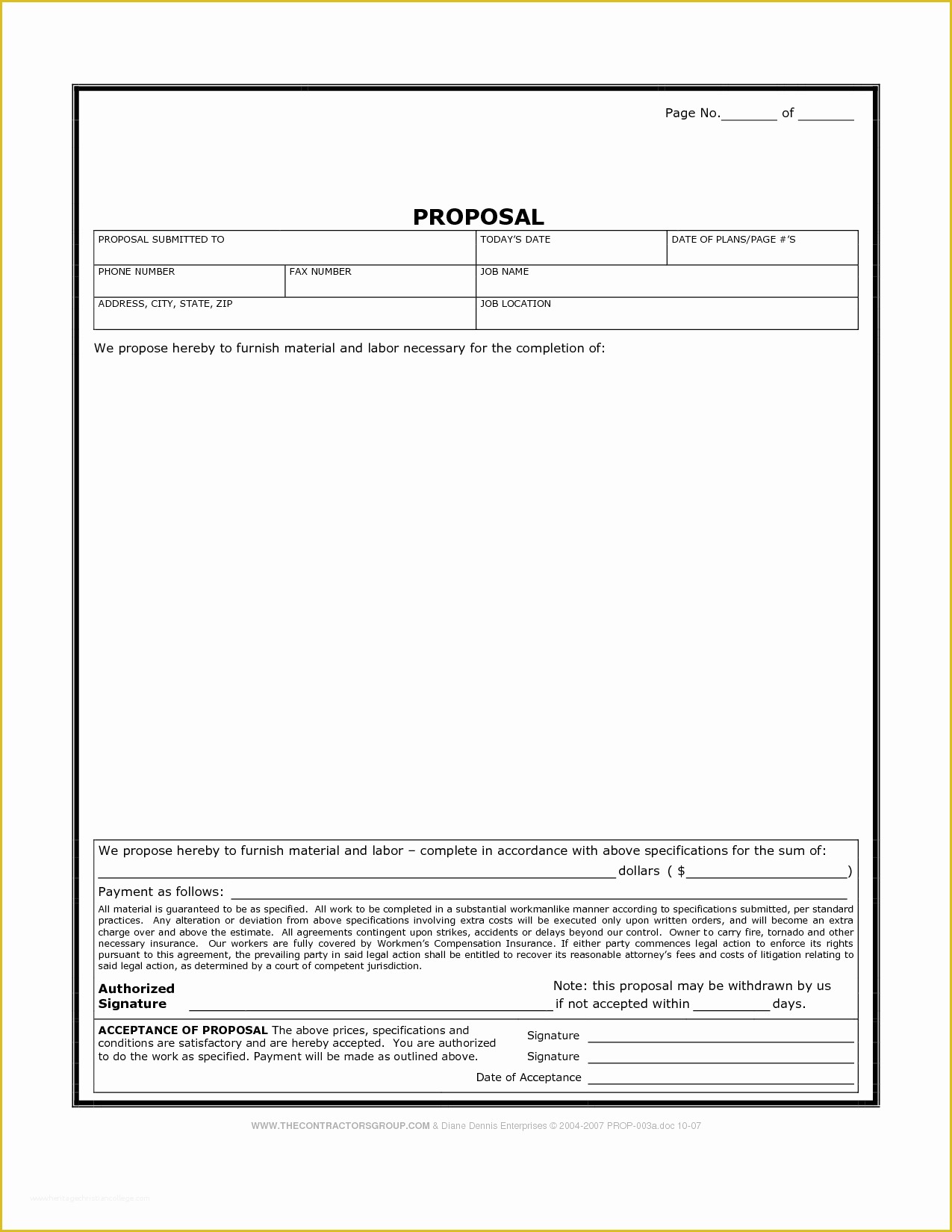 Free Construction Proposal Template Of Printable Blank Bid Proposal forms