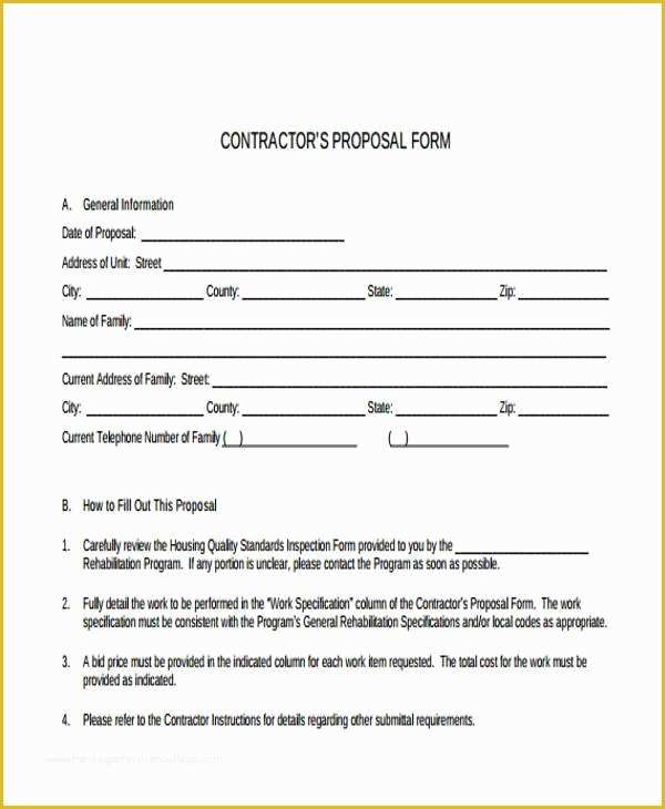 Free Construction Proposal Template Of Proposal form Templates