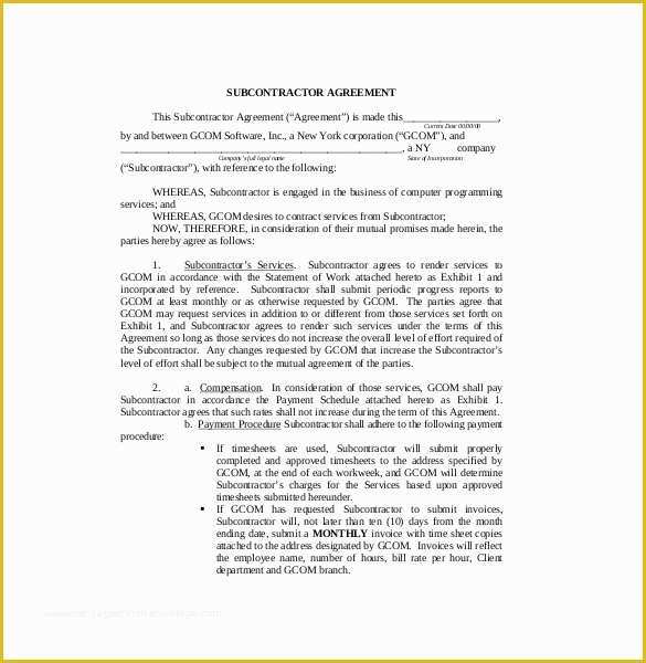 Free Construction Subcontractor Agreement Template Of 14 Subcontractor Agreement Templates – Free Sample