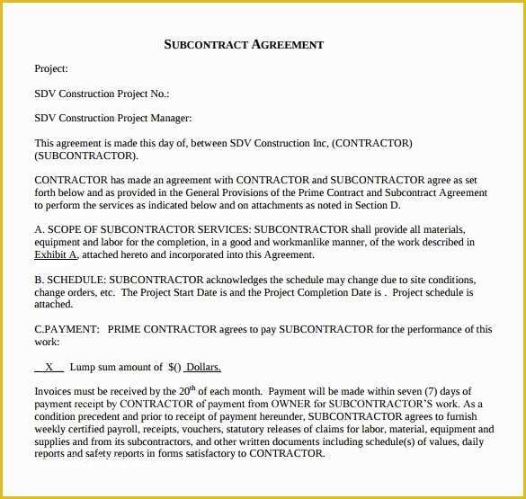 Free Construction Subcontractor Agreement Template Of 15 Sample Subcontractor Agreements