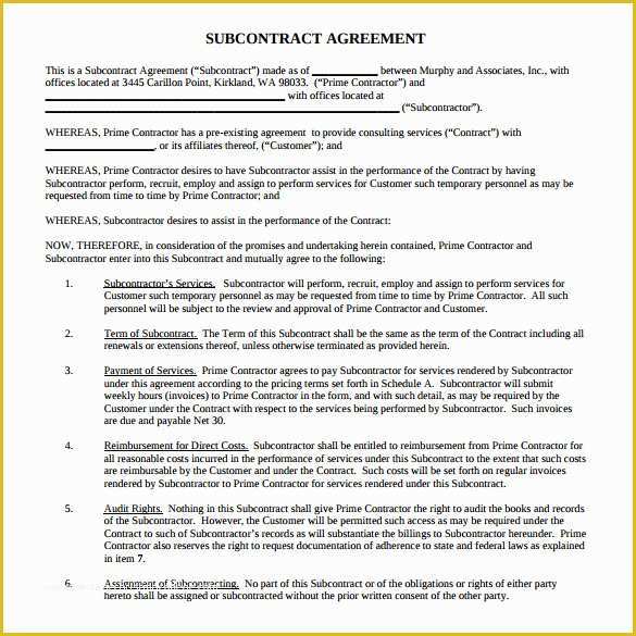 Free Construction Subcontractor Agreement Template Of 15 Sample Subcontractor Agreements