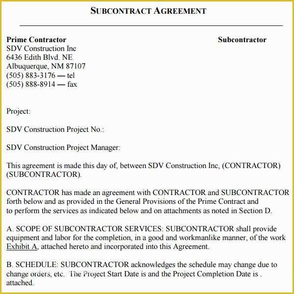 Free Construction Subcontractor Agreement Template Of 18 Subcontractor Agreement Templates